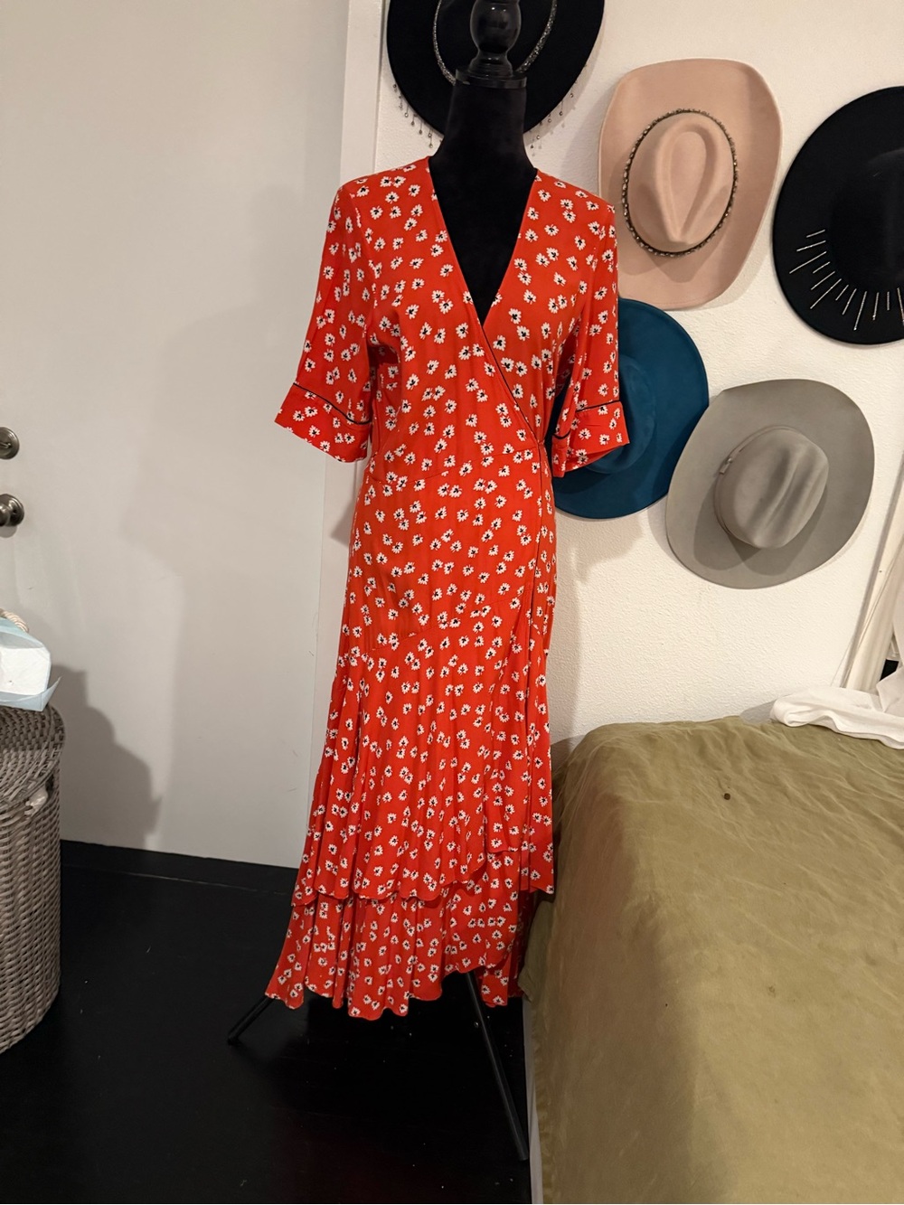 Ganni Red Floral Wrap Maxi Dress